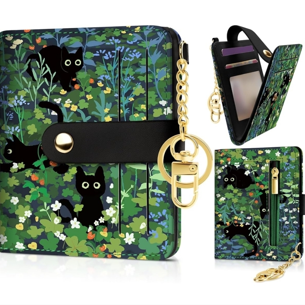 Floral Black Cat Wallet Case